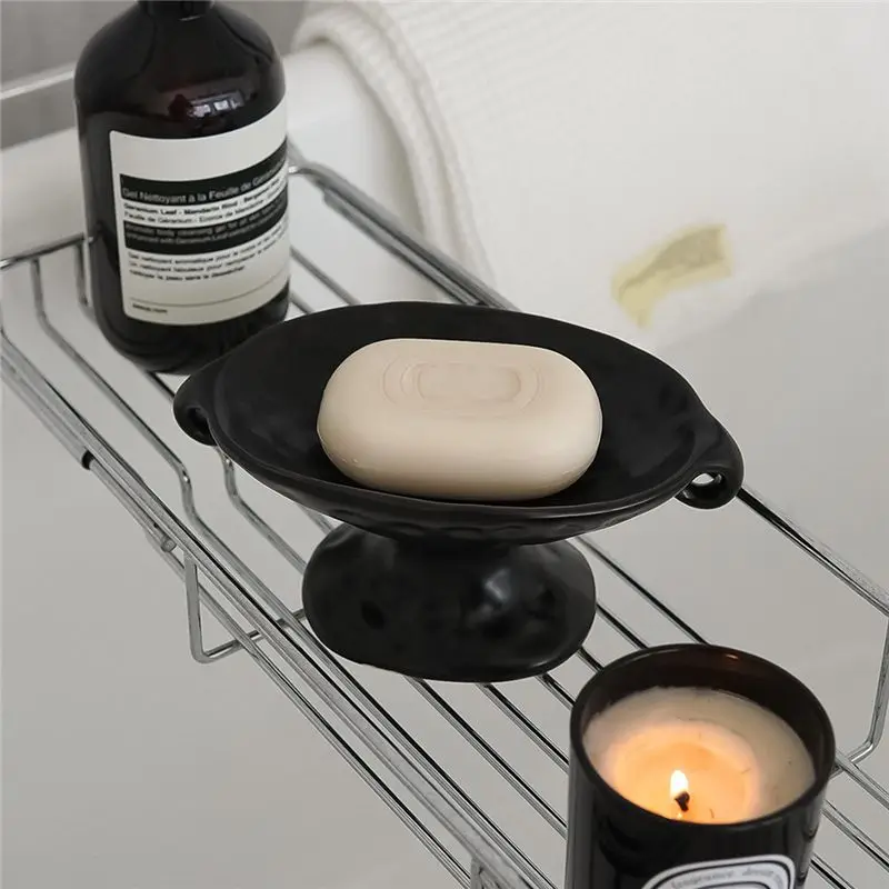 AA81-Bathroom Soap Storage, Double-Eared Soap Dish, Retro Style High-Foot Tray For Home Decoration, 1Pc Silver