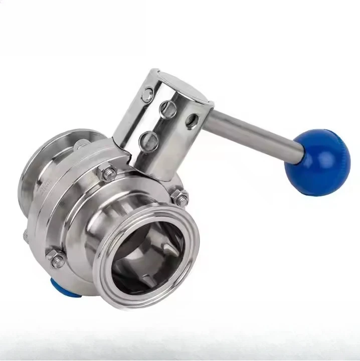 Food Grade Manual Butterfly Valve 304/316L Stainless Steel Clover Design for Milk and Beverages