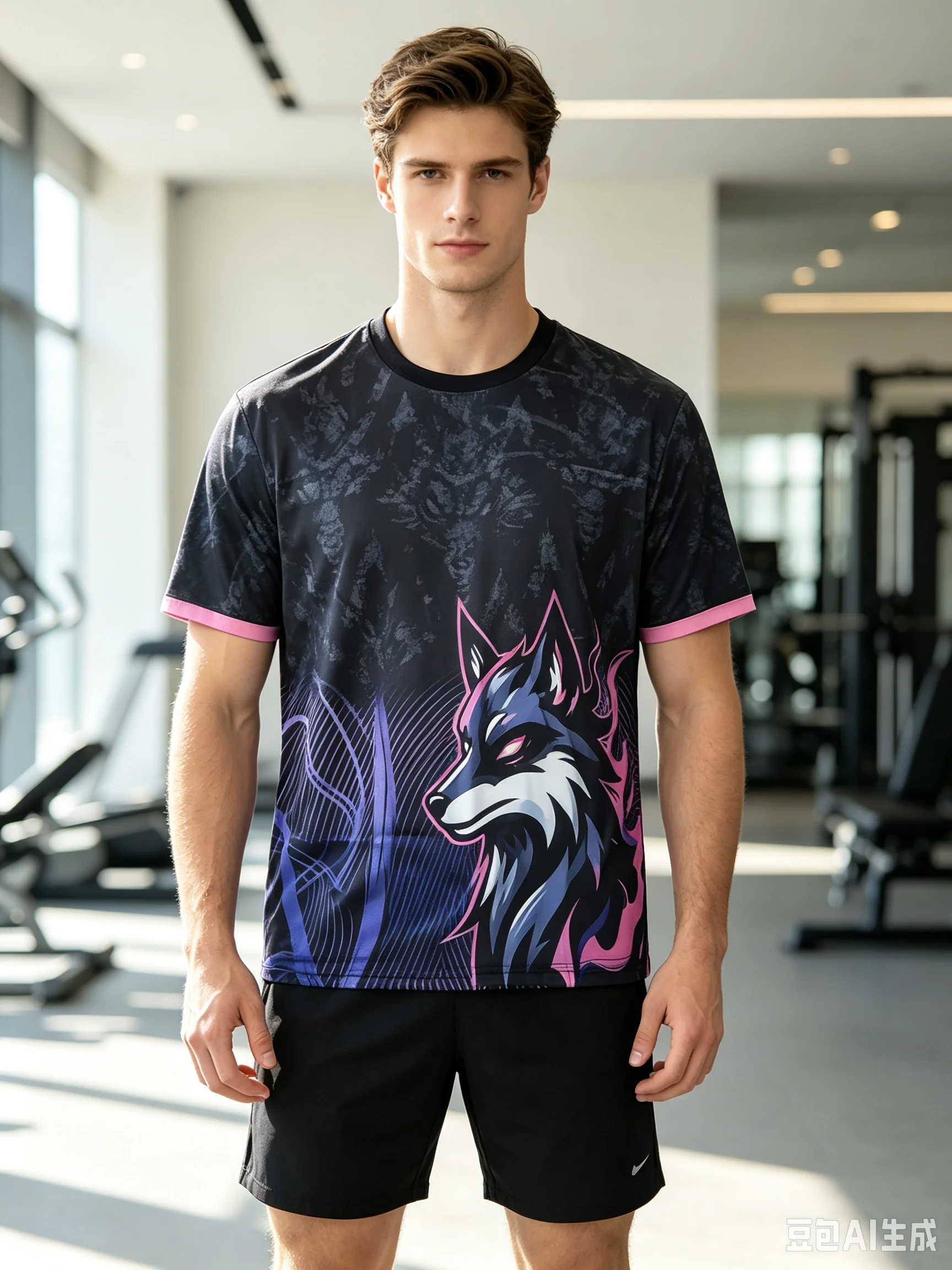 Men‘s 3D Wolf Graphic Training Tracksuit, Breathable Short Sleeve T‑Shirt & Shorts Set, Streetwear Sport Outfit for Gym Workout