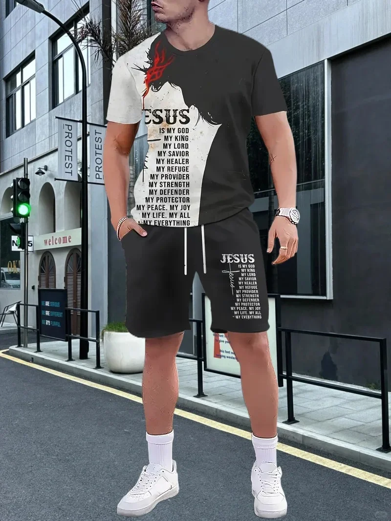 

2025 Latest Hot T-shirt Set 3D Vacation Style Trendy Various Elements Fashionable Street Men's Set Summer Top Shorts Breathable