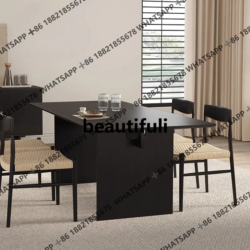 

Sansi solid wood black retro Japanese simple villa rectangular dining table desk