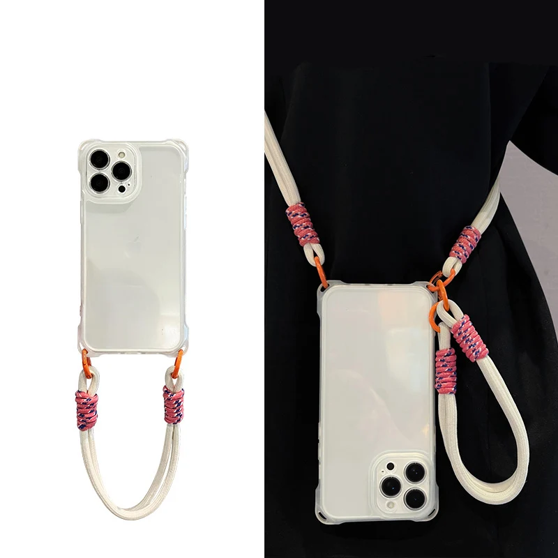 

Crossbody Necklace Bracelet Chain Lanyard Phone Case For iPhone 17 Air 16 16E 15 14 13 12 11 Pro Max Plus Transparent Soft Cover
