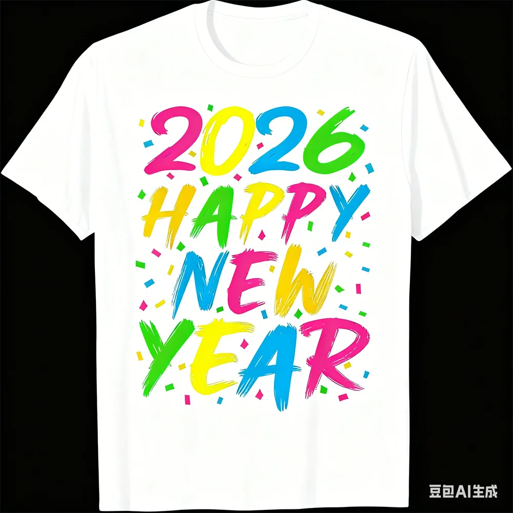 2026 Happy New Year Men's Women's T-Shirts Fashion Simple Design Short Sleeve Pullover Loose Casual Quick Dry Round Neck Clothes