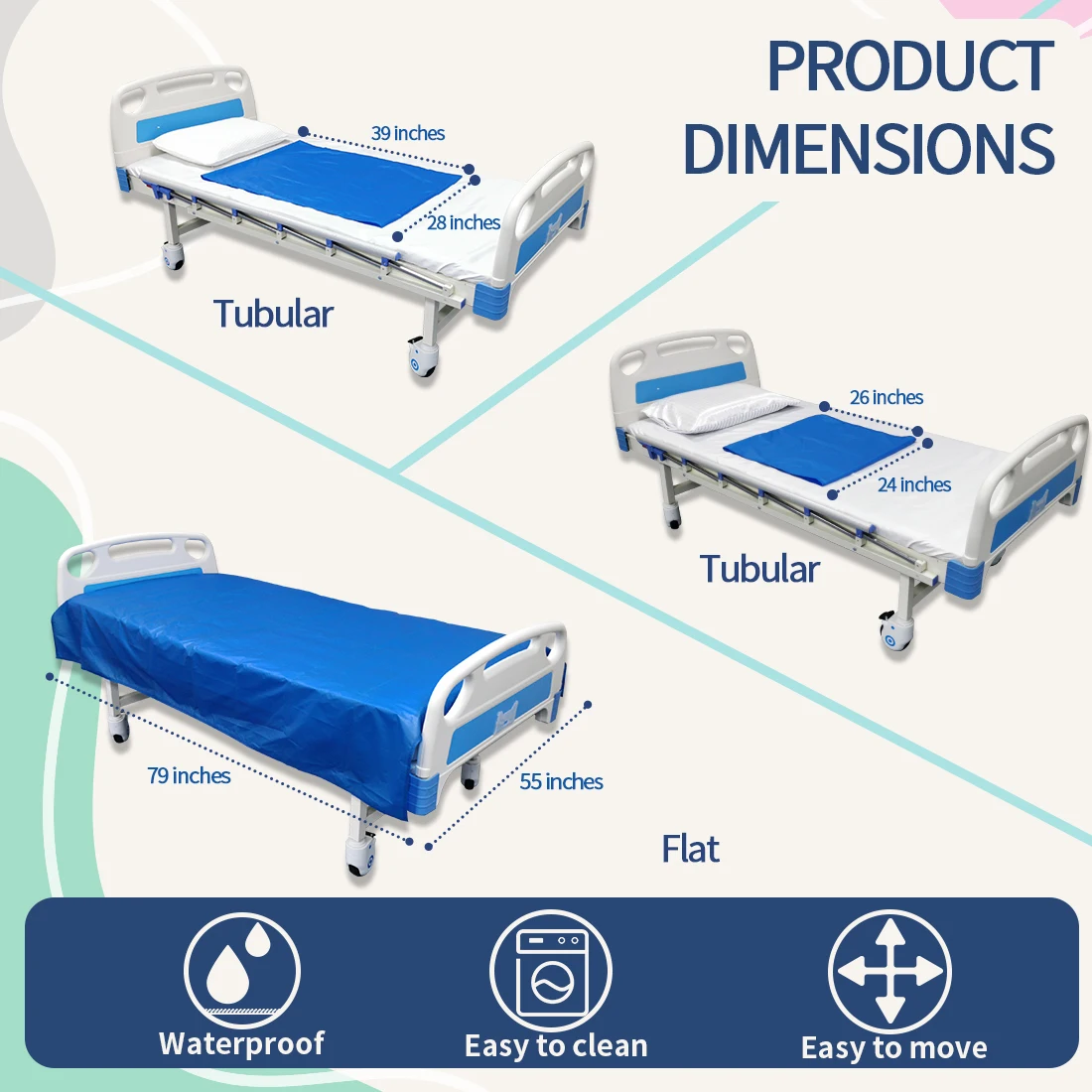 EHUCON Waterproof Patient Transfer Slide Sheet Low-friction Bed Positioning Pad Portable Slide Cloth for Disabled Elderly
