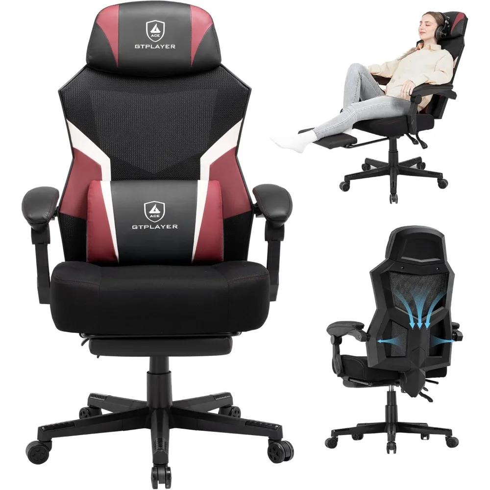 

ergonomic mesh gaming chair with footrest, reclining office chair for home, suitable for big and tall users