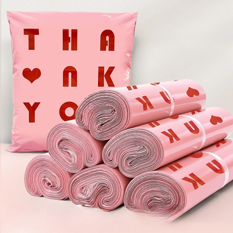 Bolsa de mensajería de agradecimiento rosa, bolsa de correo exprés, bolsas de embalaje de envío para tienda, paquete de mensajería de ropa autosellado, 10 Uds.
