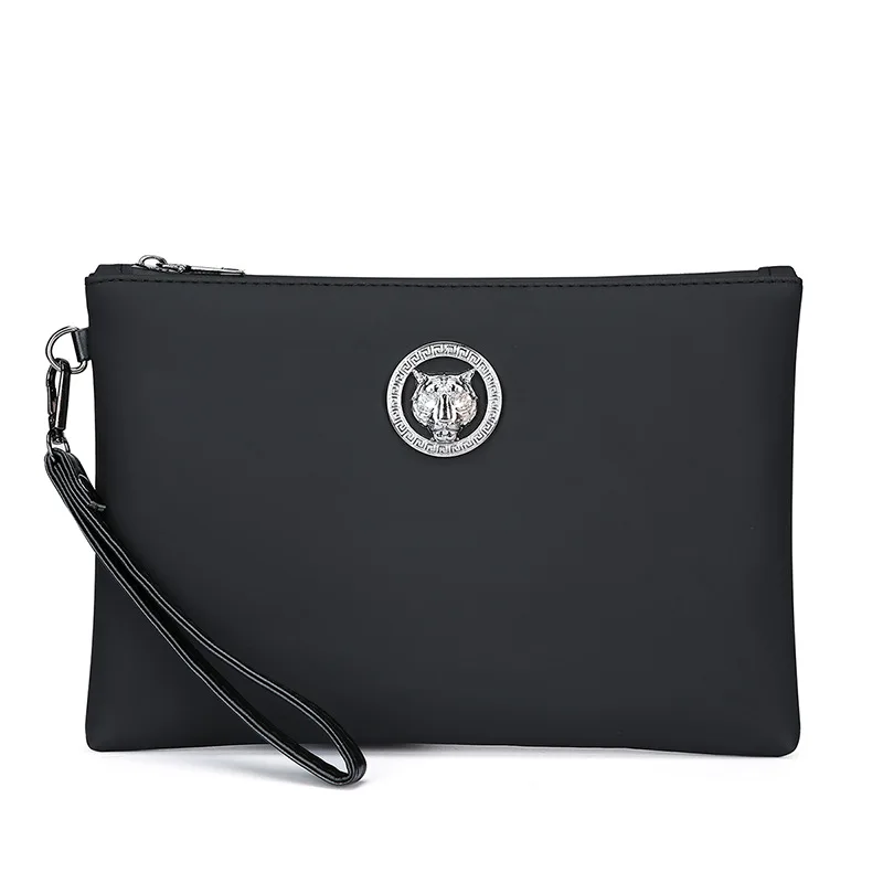 Men Clutch Bag Tiger's Head Silver Fashion Casual Business Soft Pu Leather Phone Handbag Luxury Male Envelop Leather Day Clutch