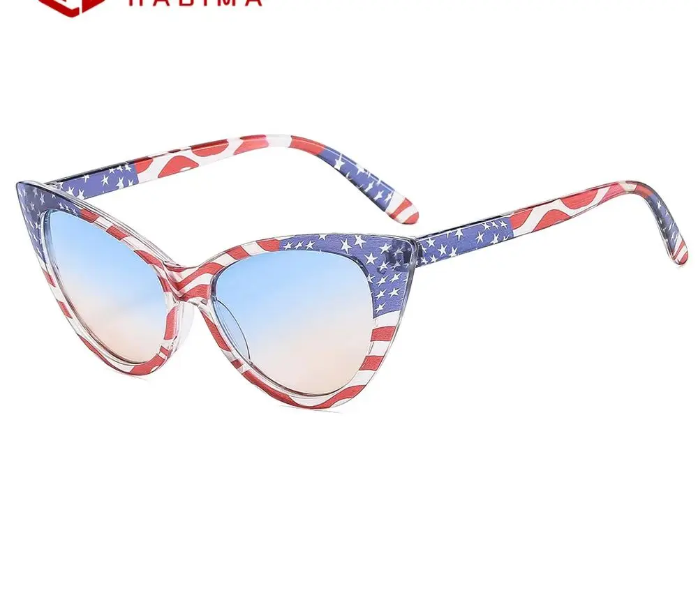 8829 New Triangle Cat Eye American Flag Sunglasses Personality Pattern Trend Women's Sunglasses