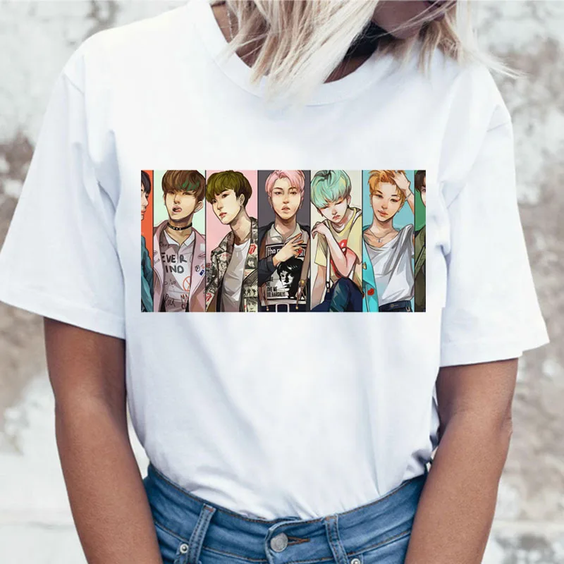 Kpop T Shirt JIN SUGA J HOPE Women JIMIN V JUNGKOOK Top Tshirt for K pop Korean Tees Funny Graphic Female T-shirt K-pop