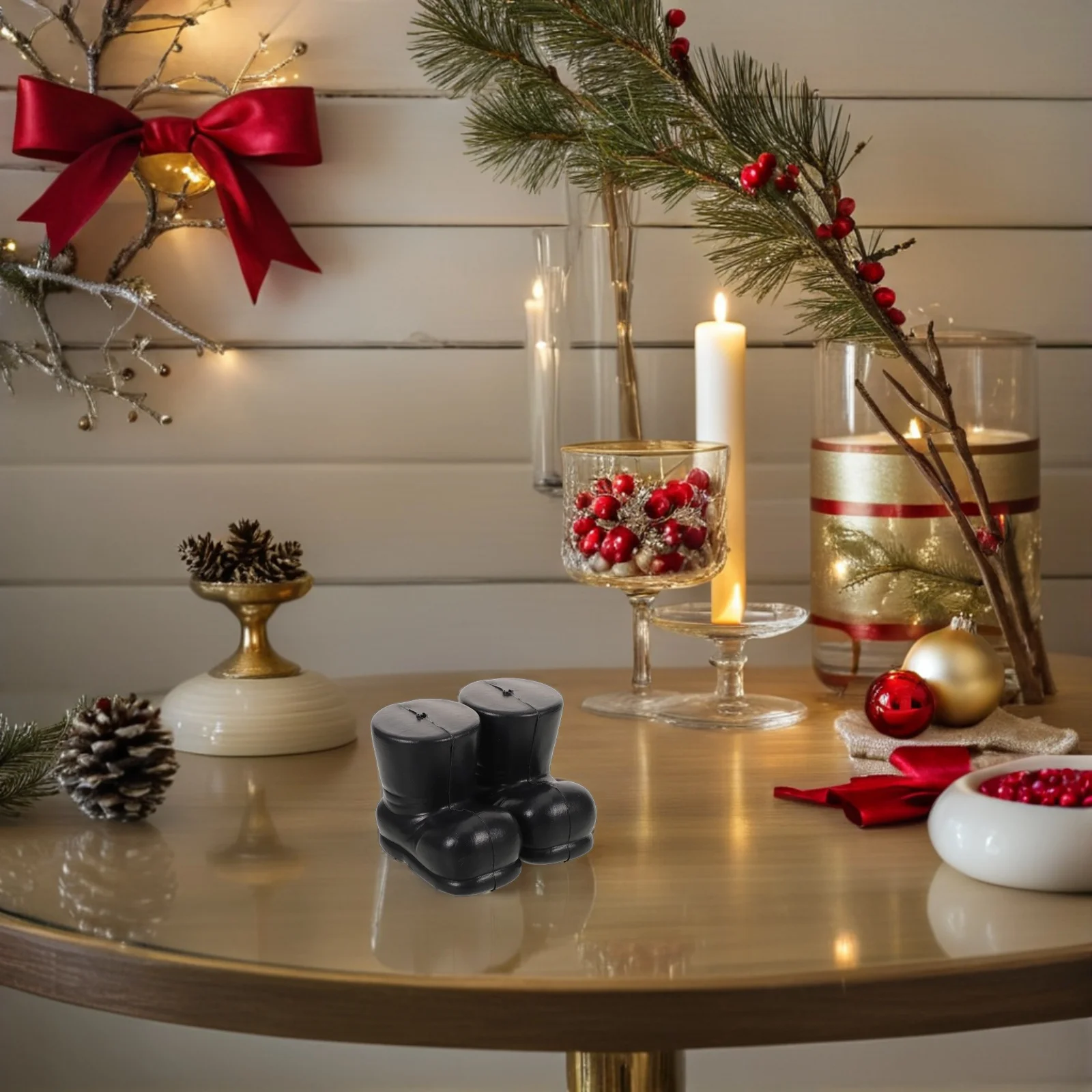 

20Pcs Santa Claus Boots Christmas Decorations Black Miniature Shoes for DIY Craft Ornaments Desktop Holiday Props