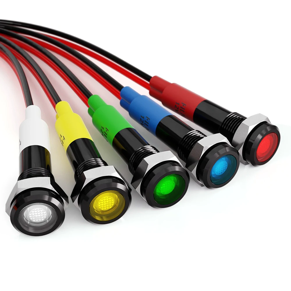 

5PCS 6mm Mini LED Signal Lamp Metal Flat Top 12V/24V DC IP65 Waterproof Panel Mount Indicator Light Red/Green/Yellow/Blue/White