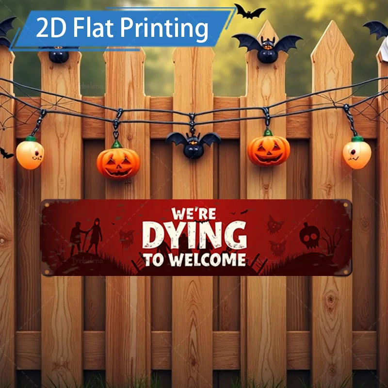 1 قطعة علامة معدنية ، 4x16 بوصة هالوين "نحن مروت لترحيب" علامة ، مخيف اليقطين الخفافيش ديكور للسياج #1
