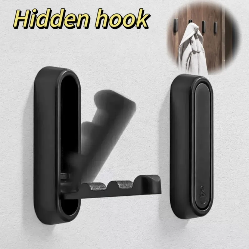 Klappbarer Wandhaken, versteckter Robe-Handtuch-Kleiderhaken, Edelstahl-Haken für Zuhause, Küche, Badezimmer, mattschwarzer Handtuchhalter