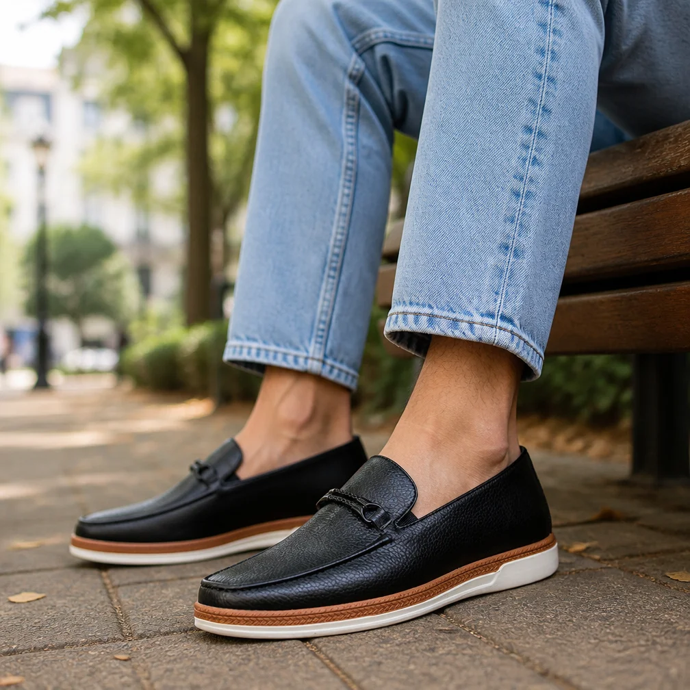 Desai Herren 2026 Herbst PU-Leder Horsebit Loafer Slipper Schuhe Rutschfeste Dicke Flache Sohle Komfortable Leder-Freizeitschuhe – Detail 7