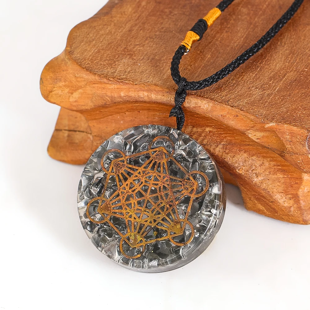 Orgonite Pendant Necklaces Metatron Cube Obsidian Crushed Stone Energy Healing Pendulum Choker Meditation Jewelry Gifts