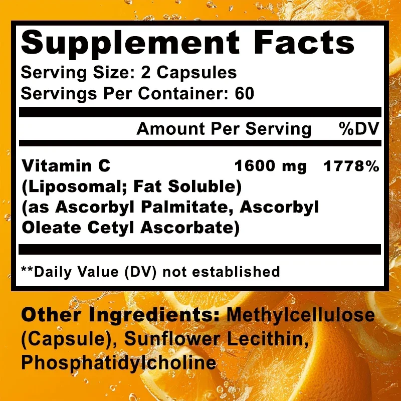 Liposomal Vitamin C Supplement - Promotes Collagen Production, Powerful Antioxidant, Immune Support