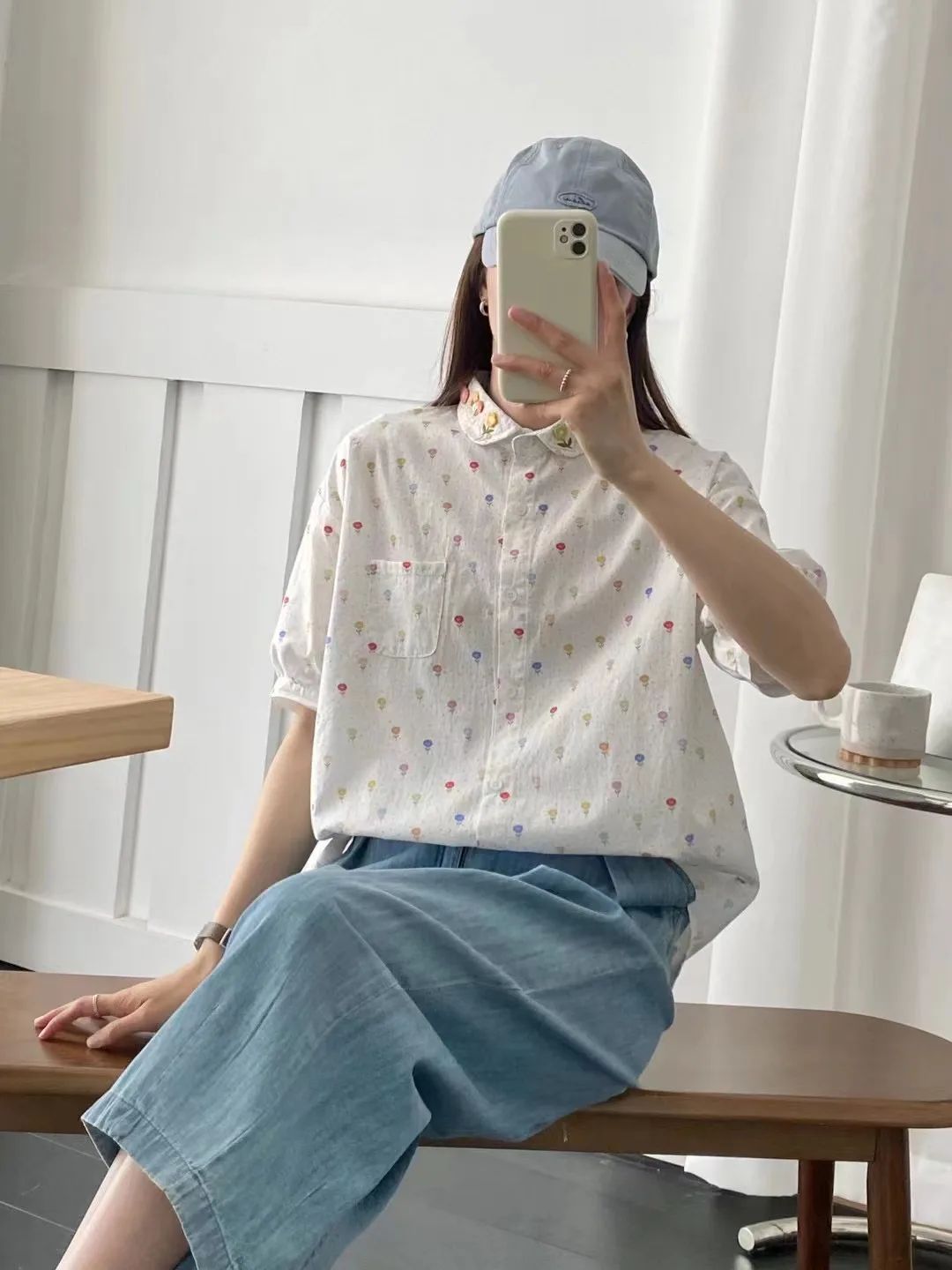 New Spring Cotton Loose Sweet Shirt Women Floral Printed Short Sleeve Top Girl Retro Casual Loose Blouses 2024 Summer T44508QM