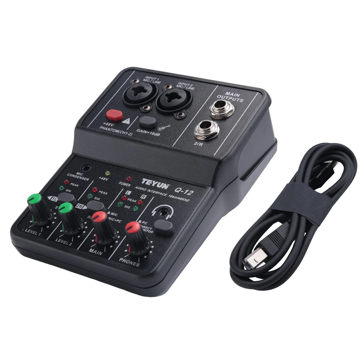 Звуковая карта TEYUN Q-12, аудиомикшер, звуковая плата, консоль, настольная система, интерфейс, 4 канала, 48 В, стереосистема питания, звуковая карта компьютера A002