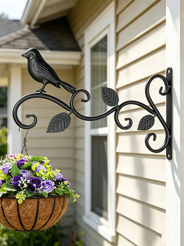 Wall Mounted Plant Hanger Bracket - Heavy Duty Metal Hanging Planter Hook, Outdoor Flower Pot Holde, 1-Pack