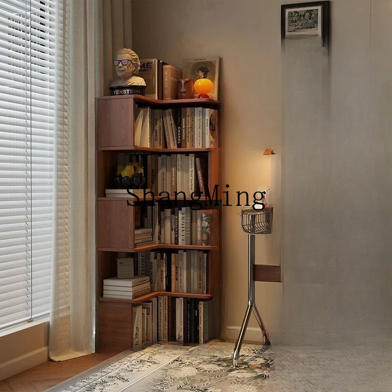 

FG Solid Wood Corner Bookshelf Bedroom Floor Shelf Bedside Corner Living Room Wall Locker
