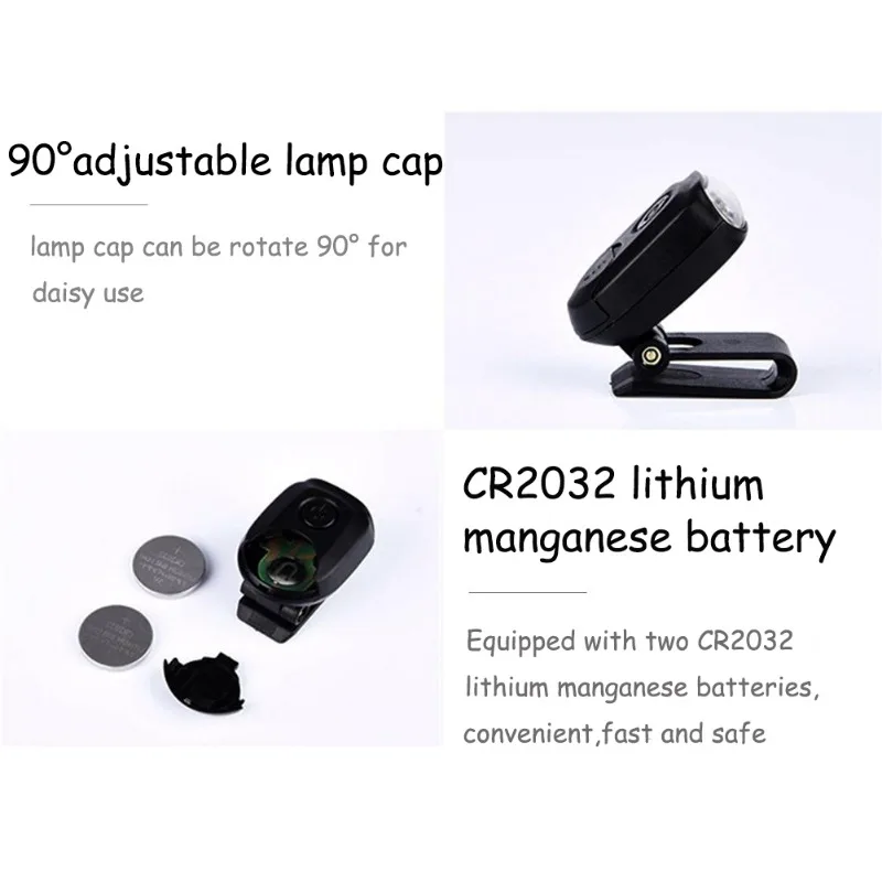 Mini 3LED Headlamp Portable Cap Light 90 Degree Rotatable Clip-on Hat Light Hands Free Bright Head Lamp Lantern Camping Cycling