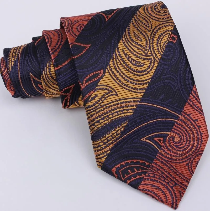 New Classic Men's Silk Tie Paisley Striped Brown Blue JACQUARD WOVEN Handmade Silk Men's Tie Necktie
