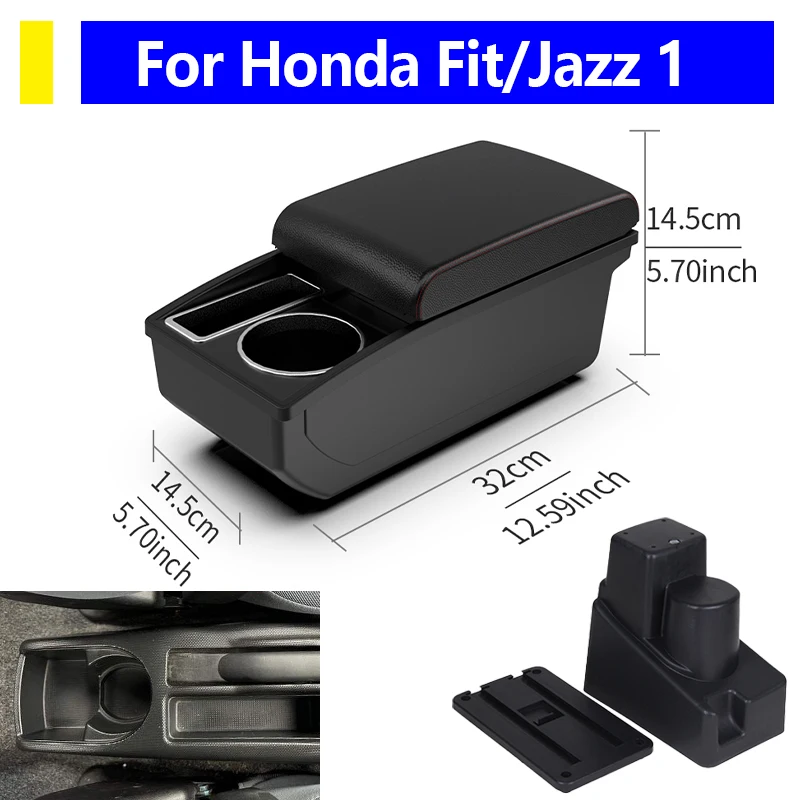 

Для Honda Fit 1, аксессуары для салона автомобиля, ящик для хранения центральной консоли с подстаканником, подлокотник из искусственной кожи, простой в установке, 2003-2007 гг.