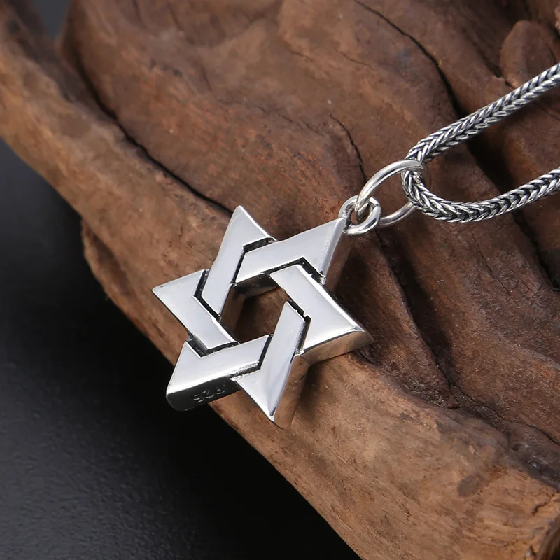 sterling silver ornament Korean popular trendy minimalist creative six-pointed star letter men's and women's pendants