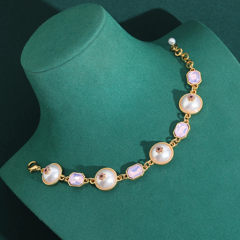 Vintage Plum Blossom Pinks Bracelet Crystal Pearl Jewelry Luxury For Women 2026 New Bridal Style Girlfriend Gifts Accessory