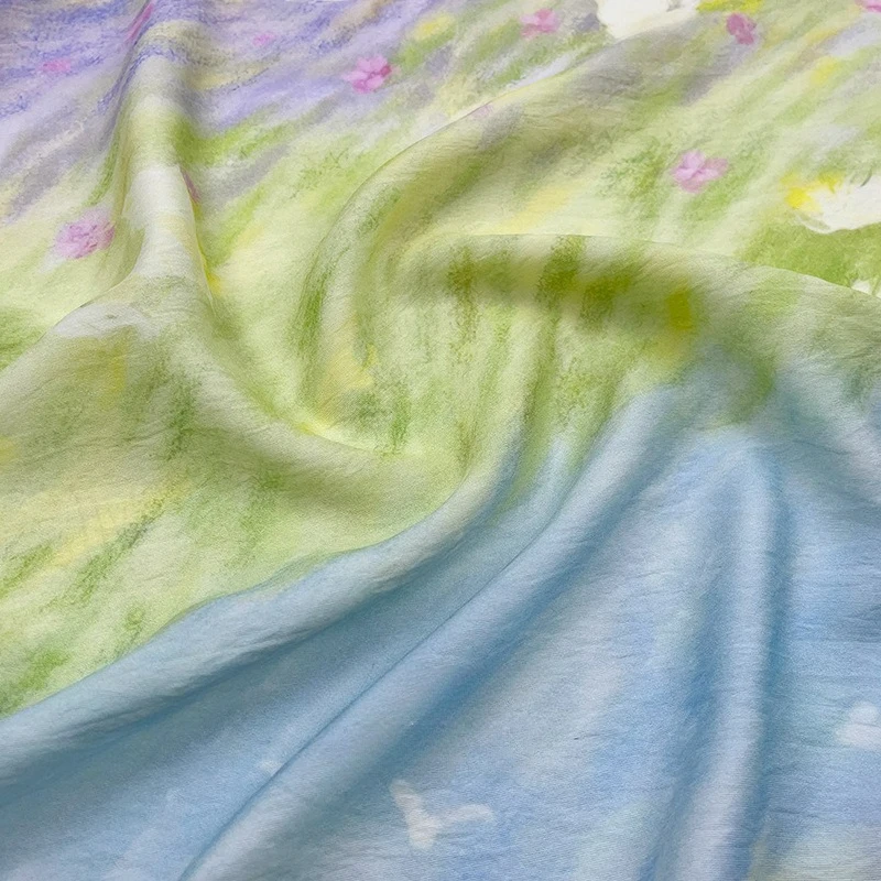 1 meter Oil Painting Style Digital Printing Cotton Fabric for Summer Women's Dresses Children's Clothing Handmade DIY Fabric