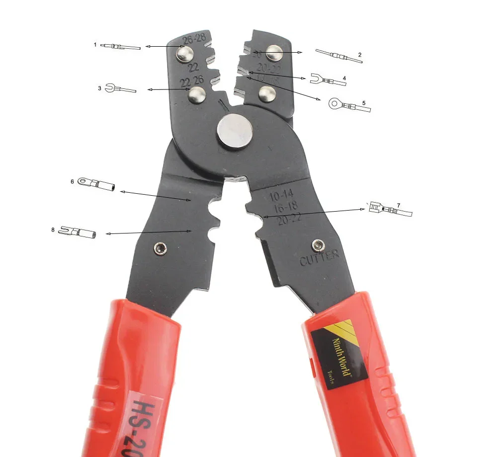 2025 venda quente nona mundo HS-202B alicate de friso terminal não isolado fios de corte terminais crimper ferramenta multifuncional
