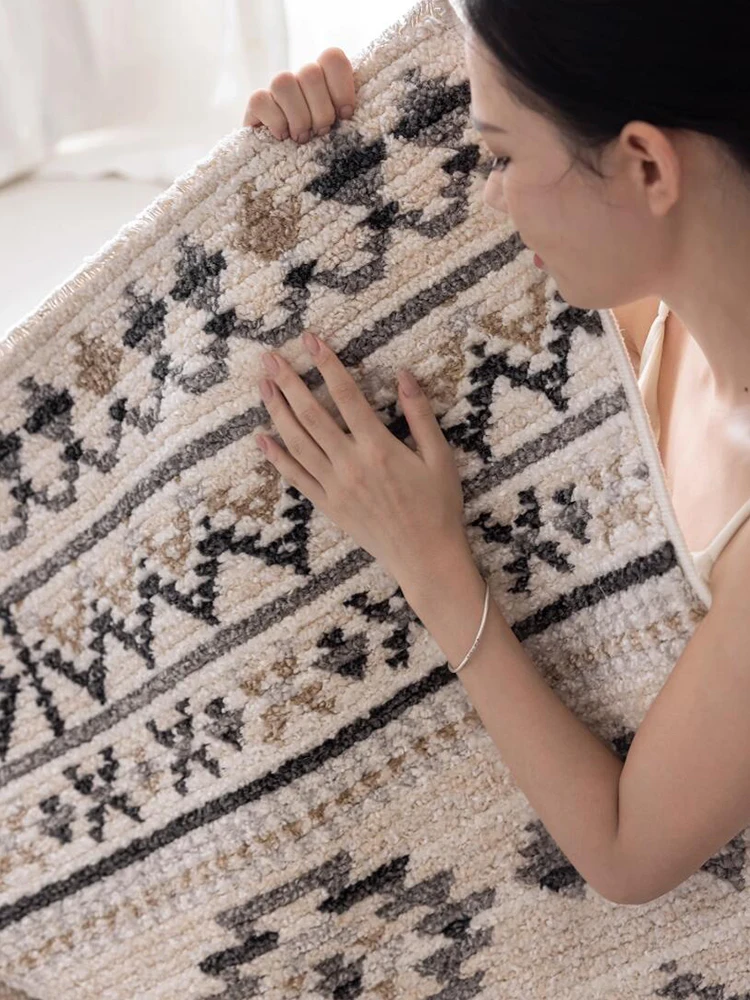 Turkey Style Carpets for Living Room Retro Black White Cloakroom Rug No Glue Bedroom Decor Bedside Sofa Coffee Table Study Floor