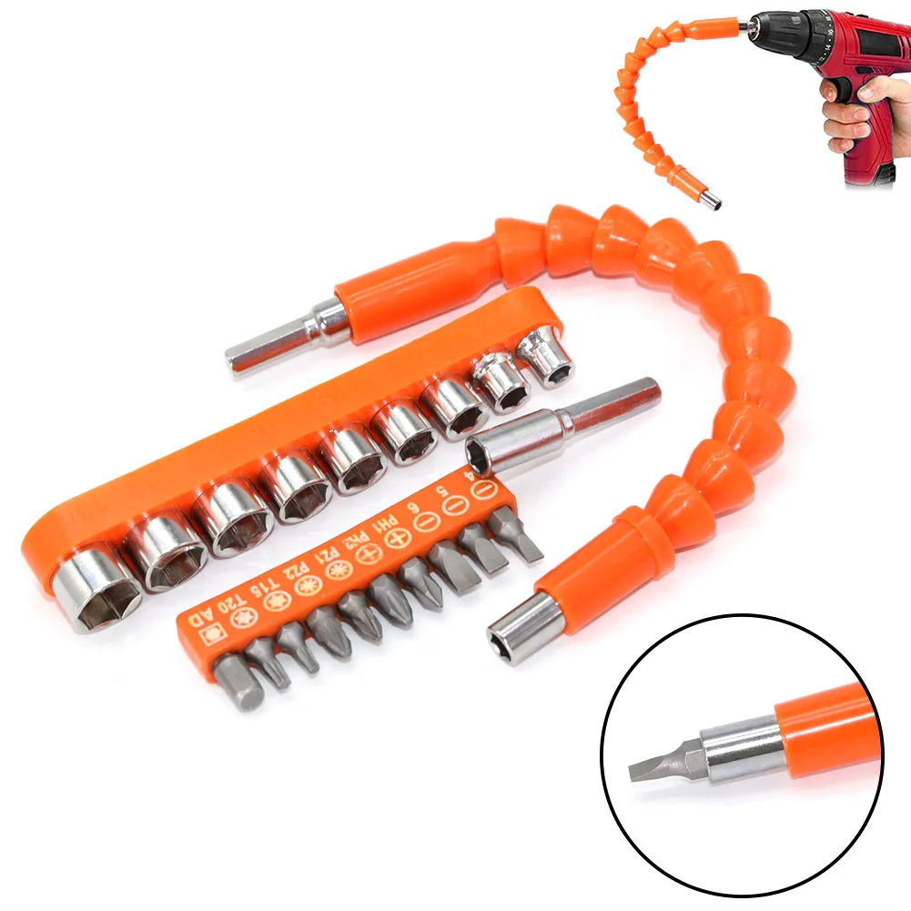Electric Drill Flexible Shaft Extension Kit 21 Pcs Multipurpose Screwdriver Bits Socket Combination Repair Tool Set