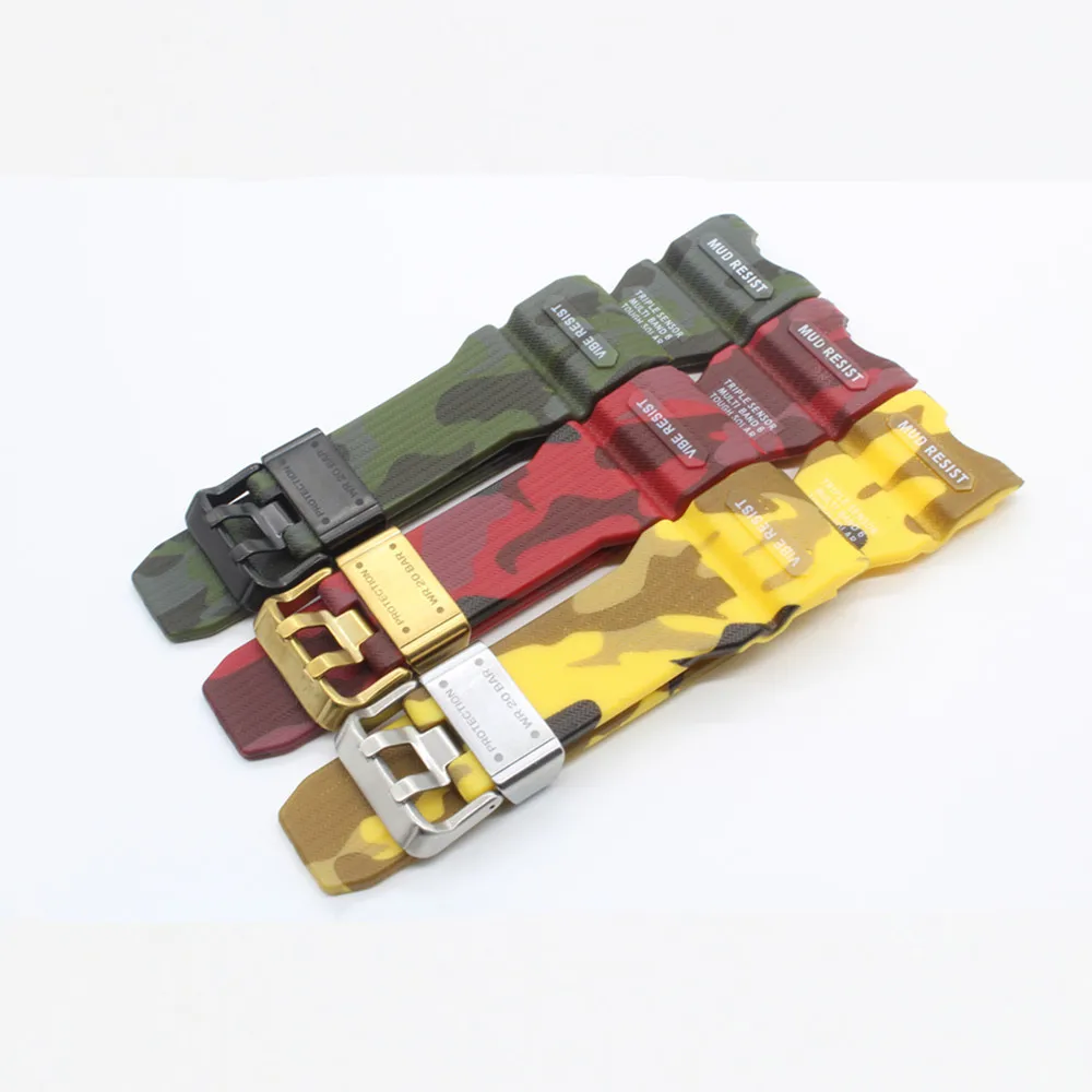 Camouflage Strap for gwg1000-gb GWG-1000GB Soft TPU Watch Metal ring Band Men Sport Watchband Straps Bands Clasps Bracelet Belt