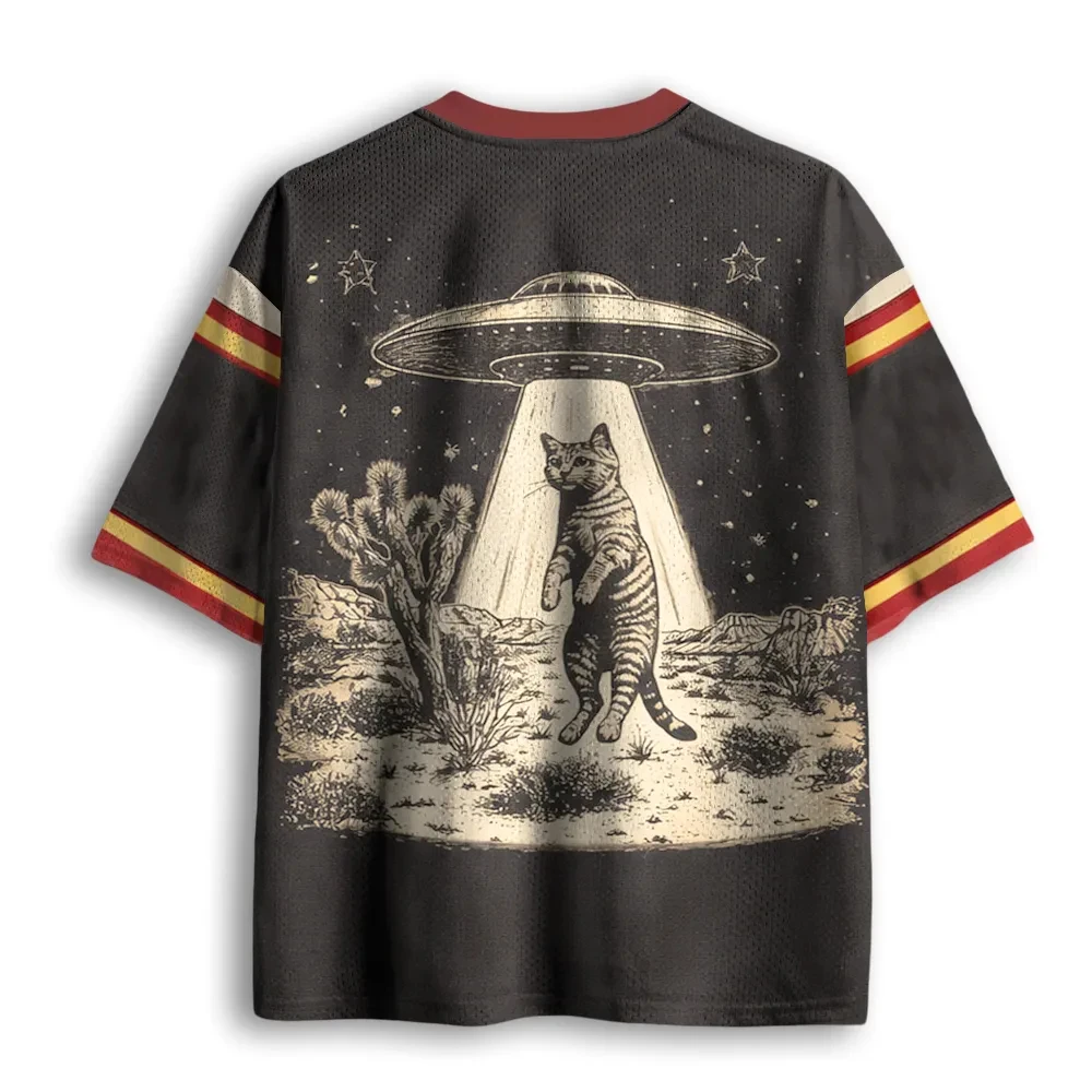 2026 Sommer Mode Spaß UFO Schockierender Waschbär 3D-Druck Schnelltrocknendes Atmungsaktives T-Shirt Lässiges Lockeres V-Ausschnitt T-Shirt Groß – Detail 7