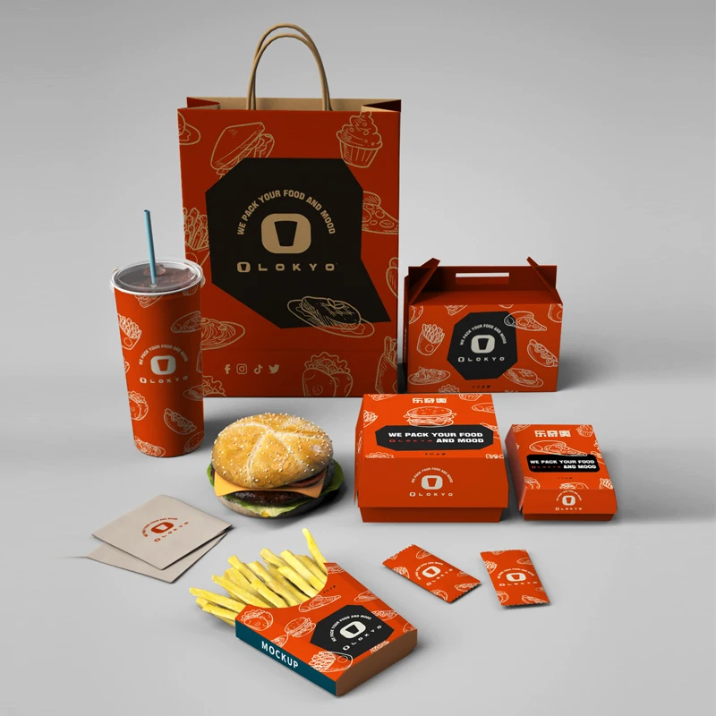 custom.LOKYO Custom Design Disposable Paper Cardboard Snack Burger Boxes Fast Food Takeout Packaging