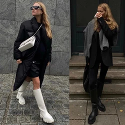 Meotina Women Genuine Leather Boots Knee High Boot Platform Design Riding Booties Thick Heel Ladies Autumn Winter White