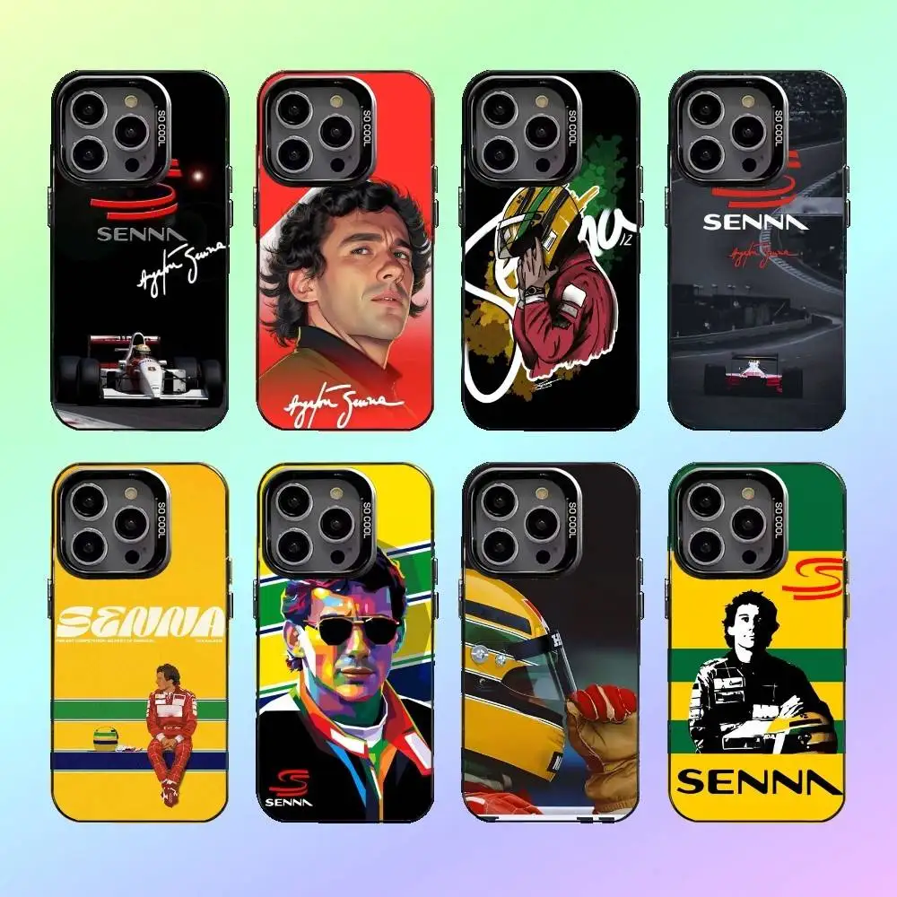 

Racing Driver Ayrton S-Senna Phone Case For iPhone17,16,15,14,13,12,11 Plus,Pro Max Colorful Silver Back Phone Case