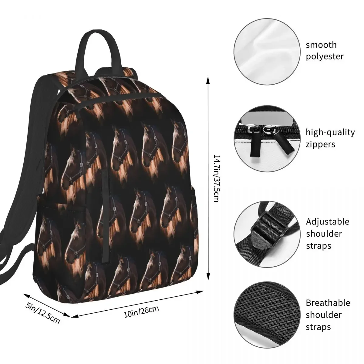 Brown Horse Herd Running Galloping Animal Lovers Humor Backpack Student BookBag Kids School Bag Laptop Shoulder Bags Boys Girls