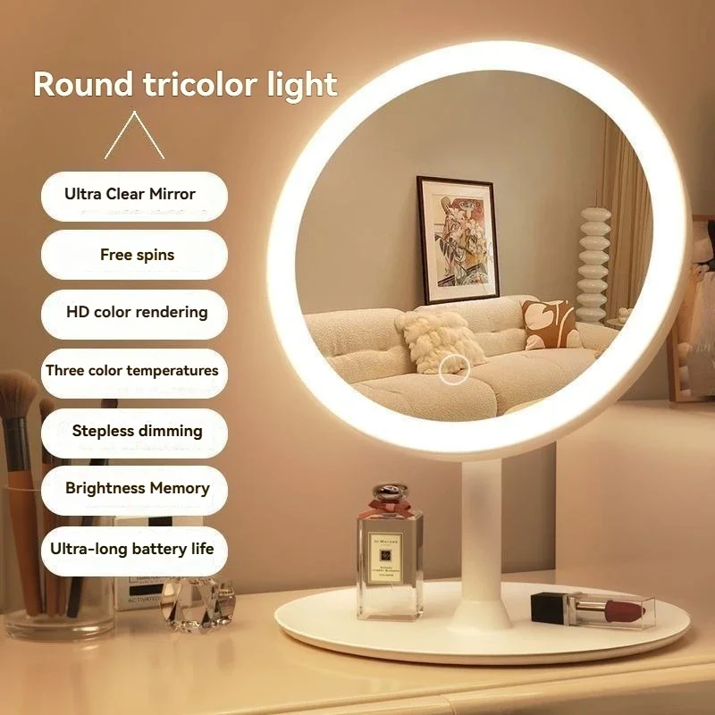 3 Colors Dimmable Rechargeable LED Vanity Mirror Touch Control Portable Lighted Makeup Mirror for Home Bedroom Travel Gift