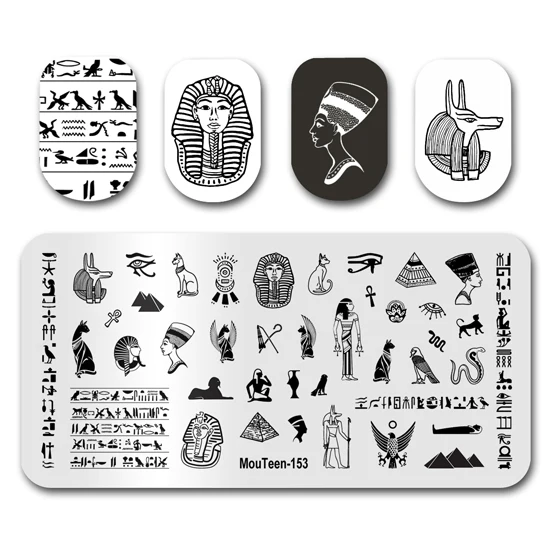 Nail Stamping MouTeen153 Egyptian Pyramid Sphinx Nail Plates Stamp King Manicure Set For Nail Art Stamping