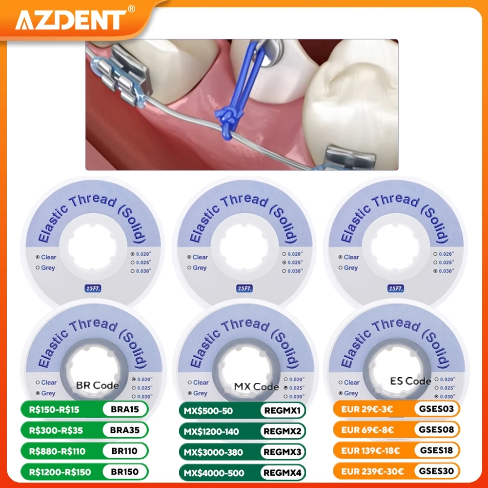 25 Piedi/Rotolo Dentale Ortodontico Filo Elastico Solido AZDENT Trazione Legatura Tubo di Potenza Ortho Fili Dimensioni 0.020/0.025/0.030