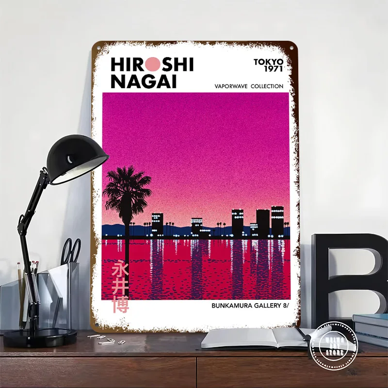 Hiroshi Nagai Vaporwave Art Tinplate Posters Customizable Wall Art Retro Vintage Metal Signs for Home Room Bathroom Decor Items