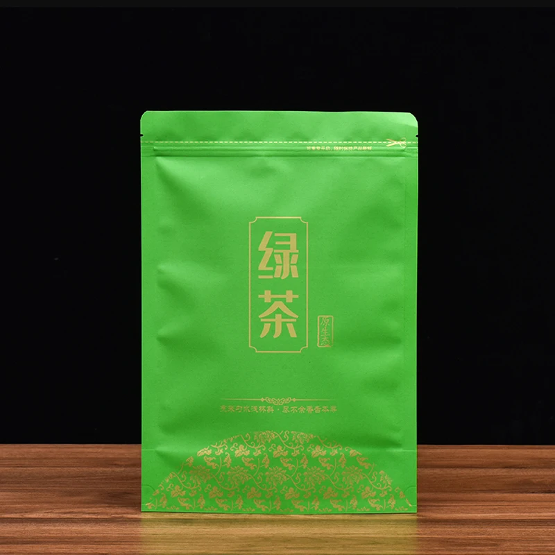 Kraft Paper Packing Bag Moisture Proof Zipper Green Tea Bags