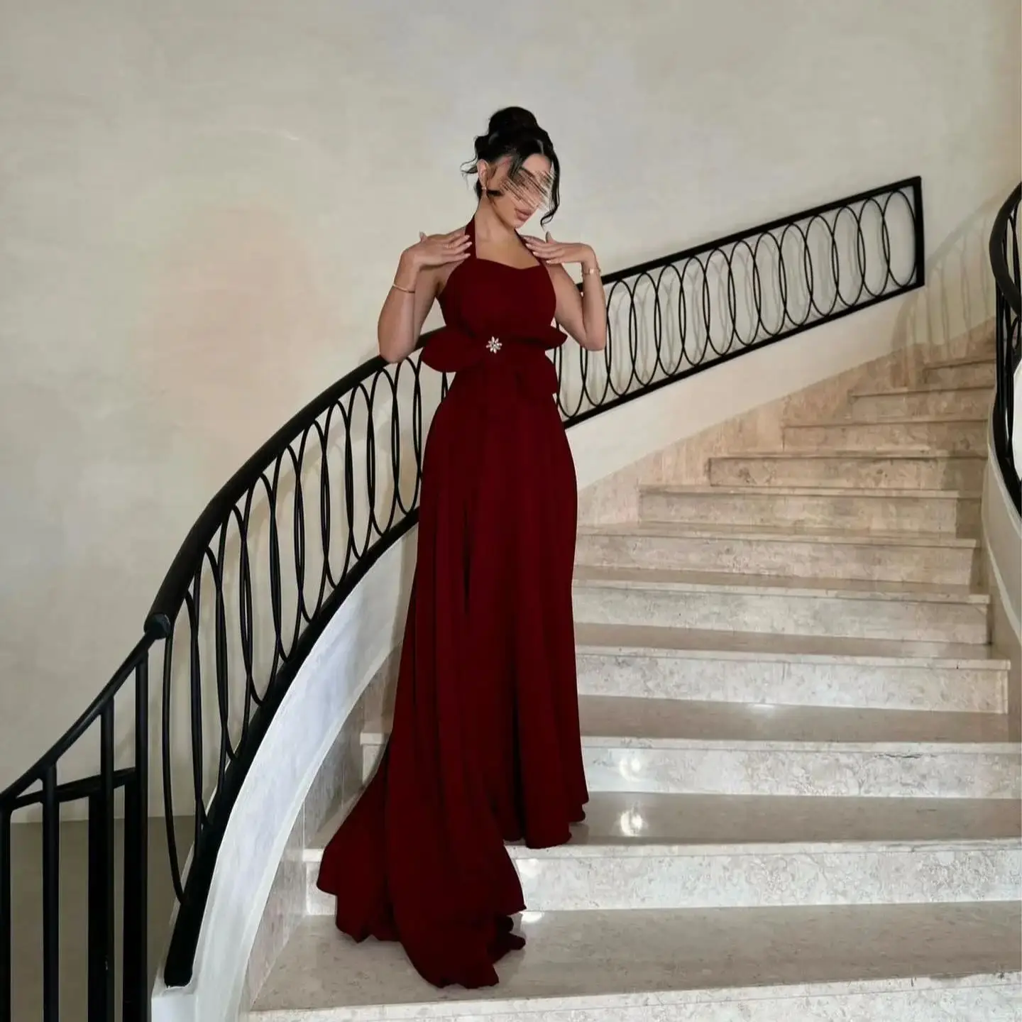 AsaNagi Saudi Elegant Red Prom Gown Women 3D Flowers Party Evening Dress Floor Length Formal Occasion Dresses 2025 customized