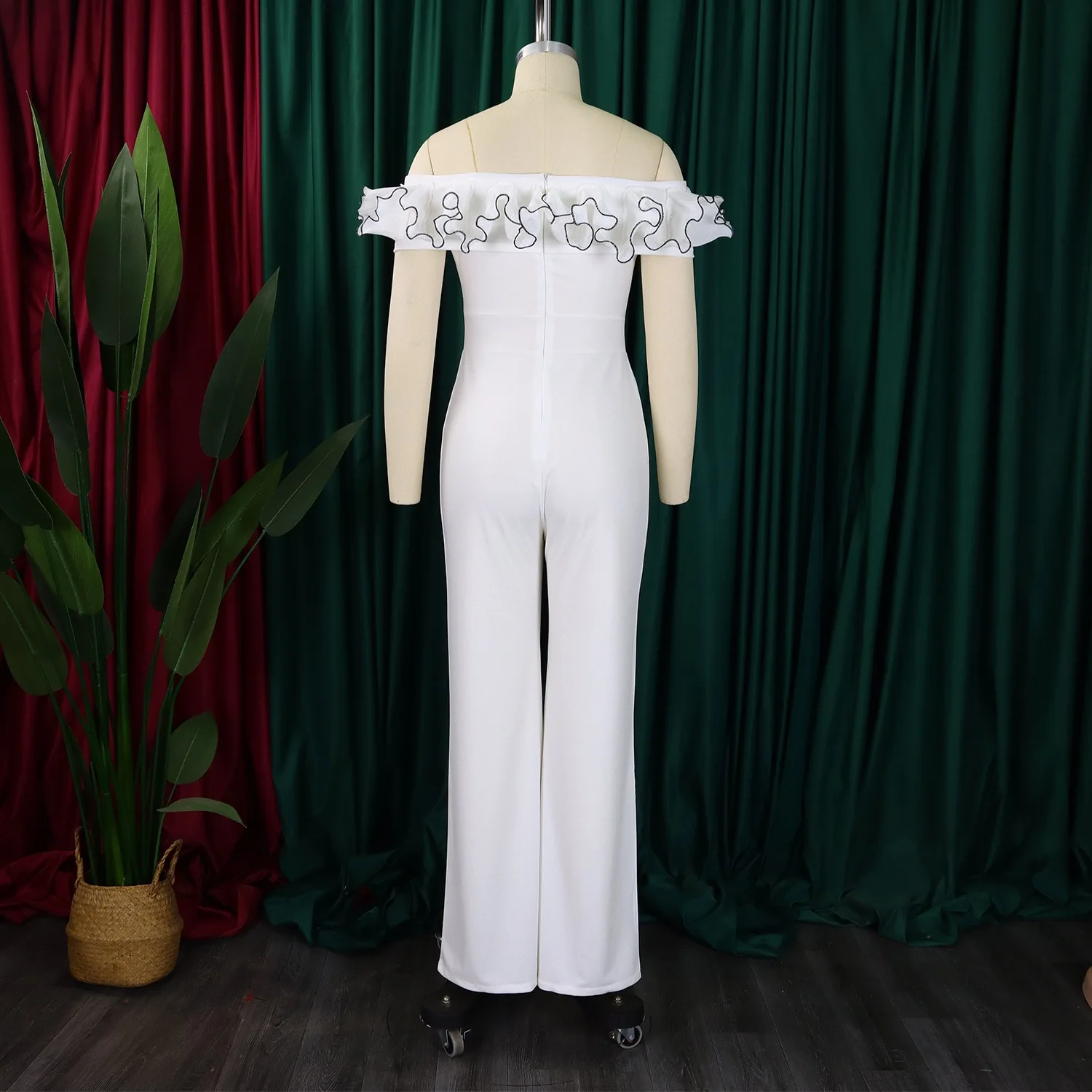 Elegant Jumpsuits & Rompers for Woman 2024 New Off the Shoulder Ruffles Short Sleeve High Waisted Straight Birthday Overalls Hot
