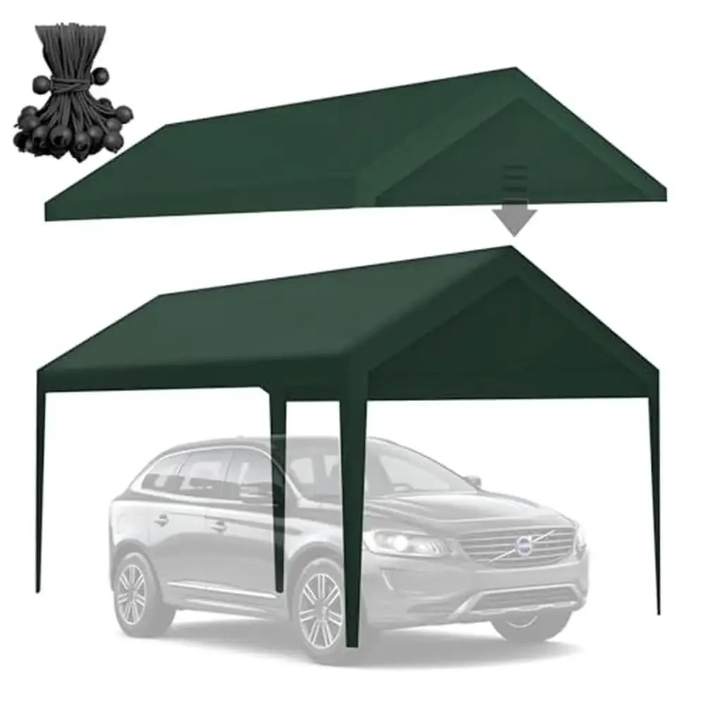 Carport Canopy Top Cover 10x20FT Heavy Duty Garage Tent Skirts Ball Pole Fabric Leg All-Weather Car Shelter Replacement Cover