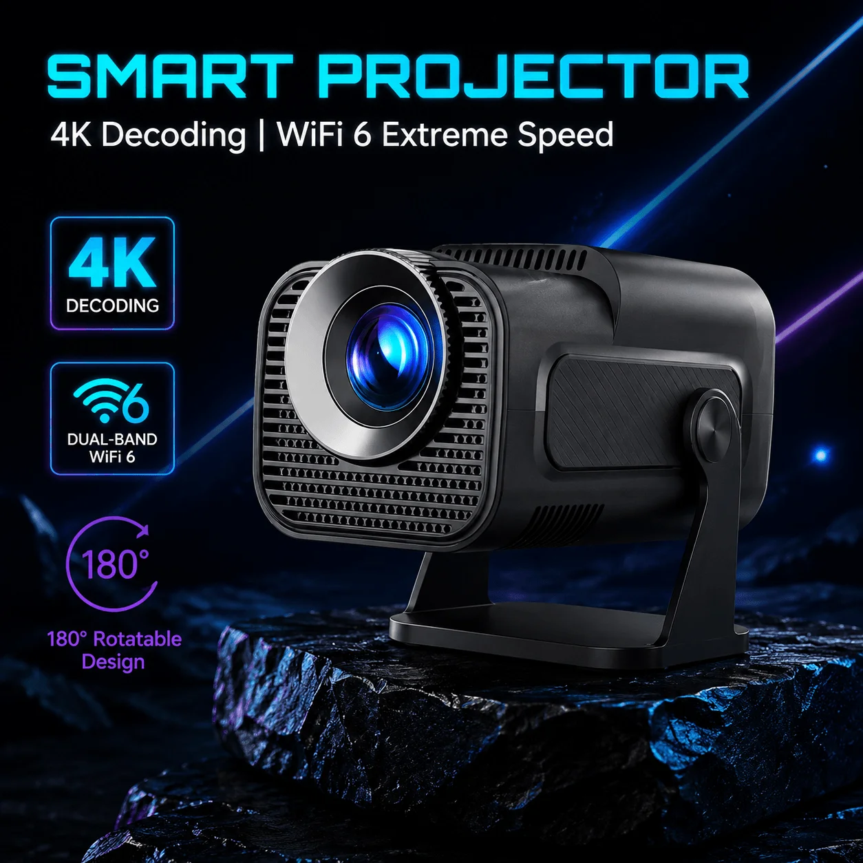mini-proyector-hy320-nativo-720p-android-11-300ansi-compatible-con-4k-wifi6-bt50-180-°-cine-portatil-giratorio-para-exteriores