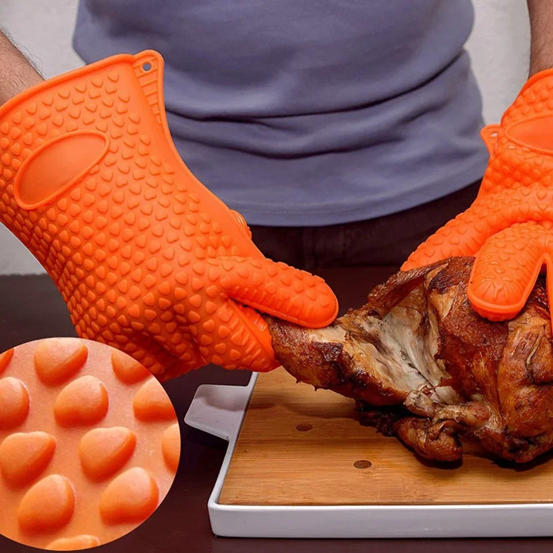 BBQ Silicone Grilling gloves Baking Gloves Anti-Scalding Cooking Oven Mitts Fireproof Barbecue Kitchen Heat Insulation Glove 1pc