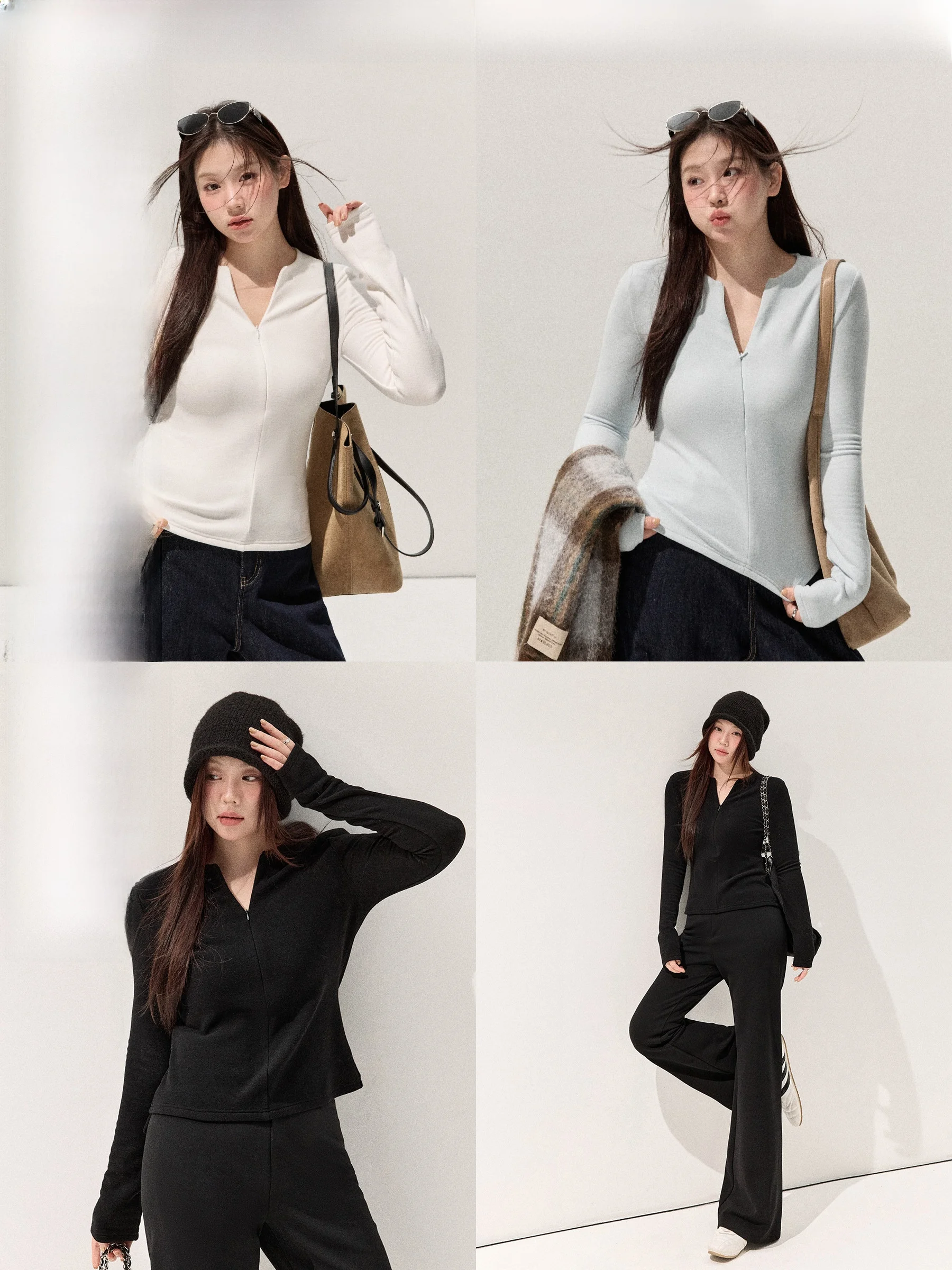 

Футболка Rainbow Sugar Long Sve с V-образным вырезом и невидимой молнией, облегающая, больших размеров, женская, для повседневной носки, модная, универсальная, стильная.